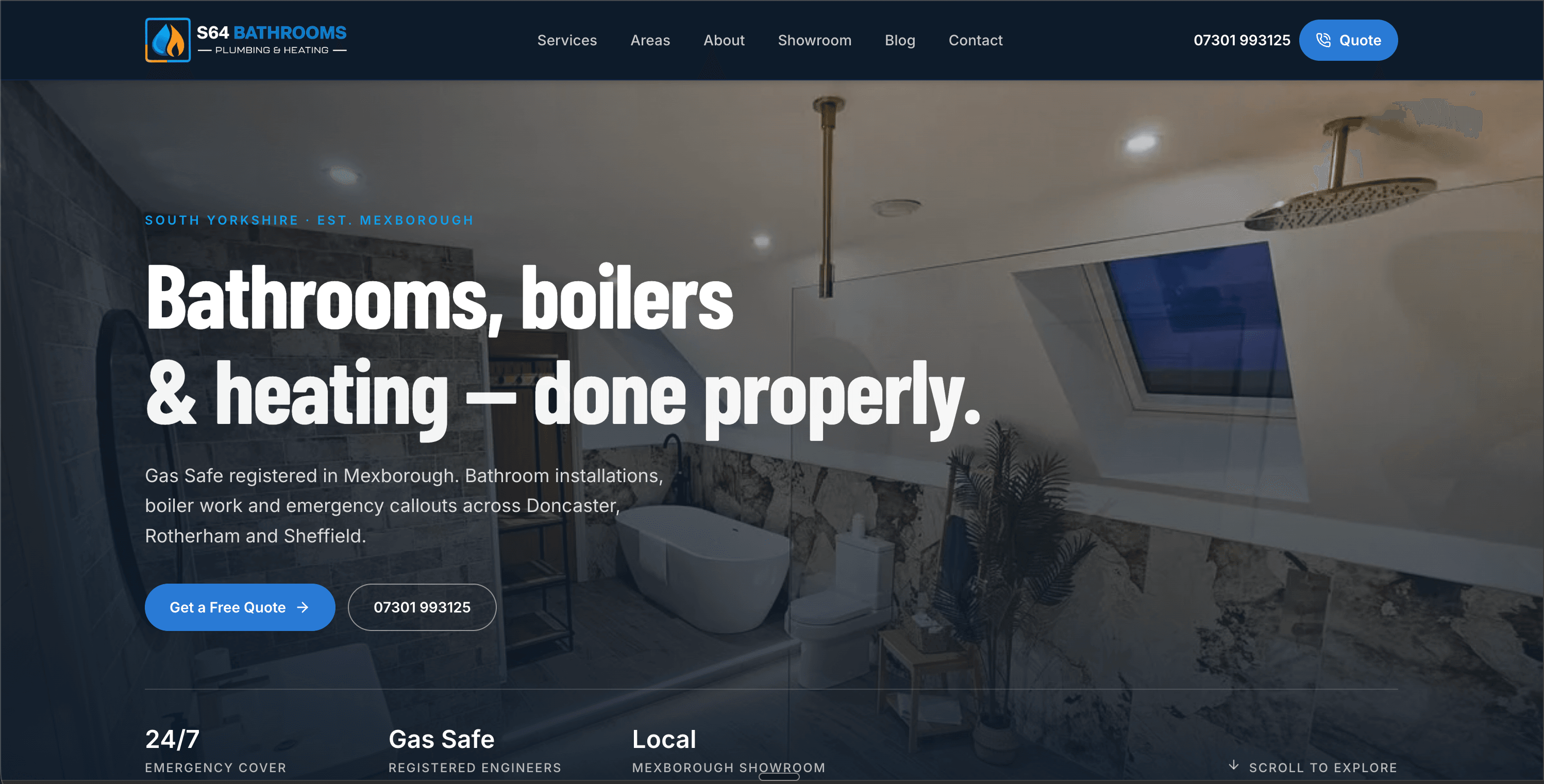 S64 Bathrooms website designed by PEAK HQ